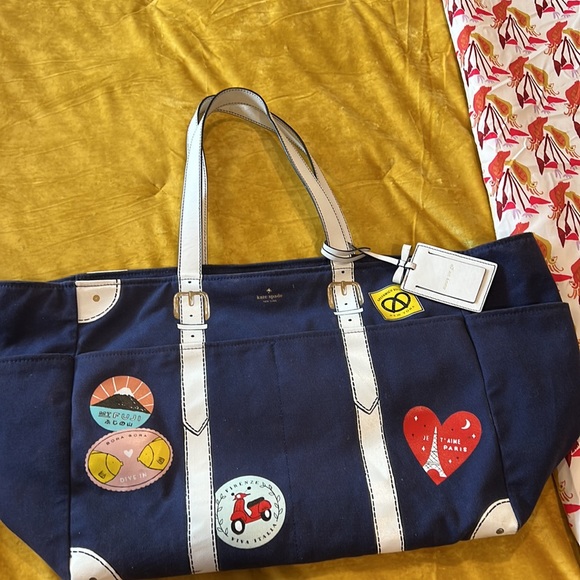 Kate Spade New York Extra Large Canvas & Leather Travel/ Diaper/Weekend Bag VGUC - Picture 5 of 14